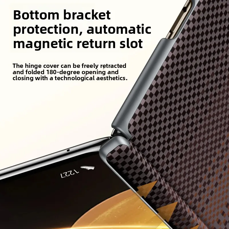 Premium Carbon Fiber Pattern Hard PC Protective Phone Case with Hinge Guard and Magnetic Charging, Shockproof Cover