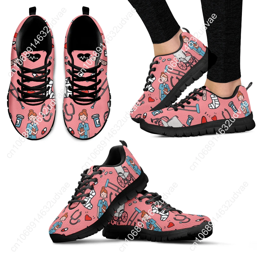 Spring Leisure Sneakers for Ladies Orthopedic Nurse Pattern Flats Lace Up Shoes Comfortable Air Mesh Footwear Zapato