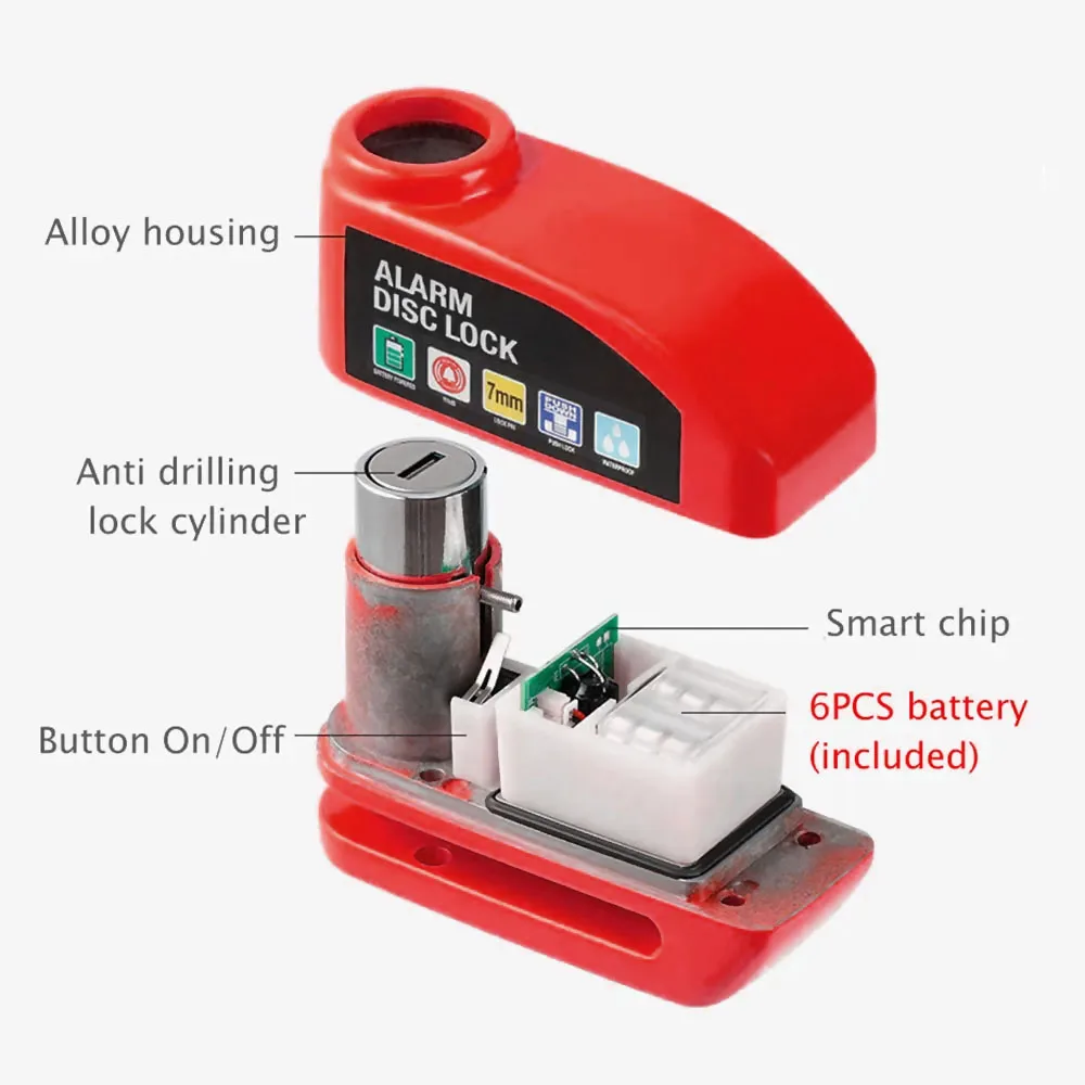 Vibration Sensor 110dB Universal Motorcycle Disc Brake Lock With 2 Keys Bicycle Alarm Disc Lock Anti-theft Security Safety