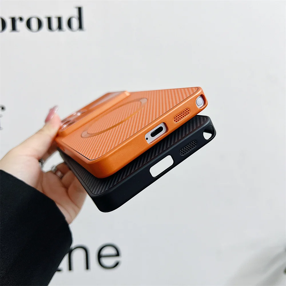 Deluxe Carbon Fiber Magnetic Phone Case with Aurora Lens and Camera Protection - Shockproof Design