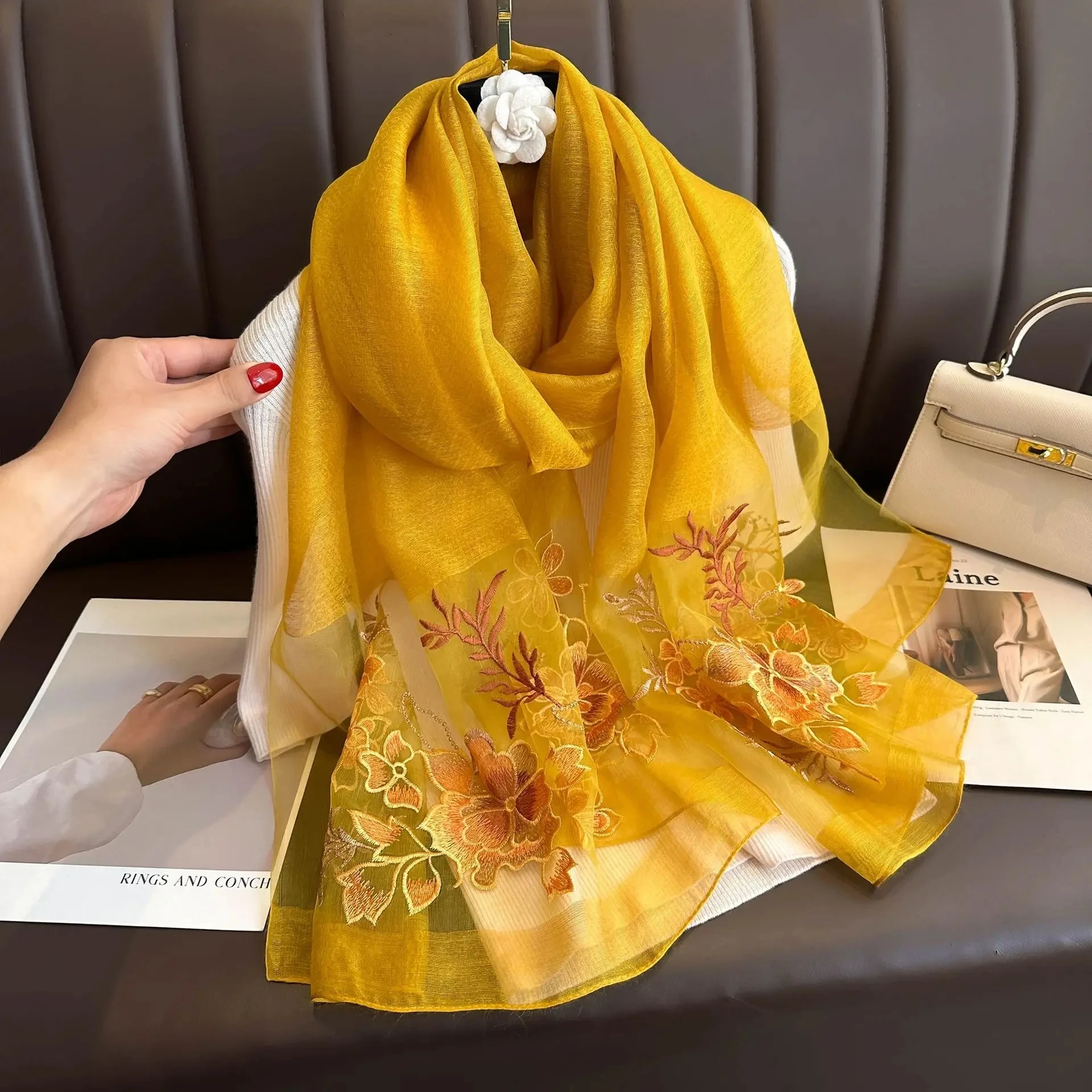 Luxury Brand Solid Silk wool scarf Women Shawls Scarves Summer