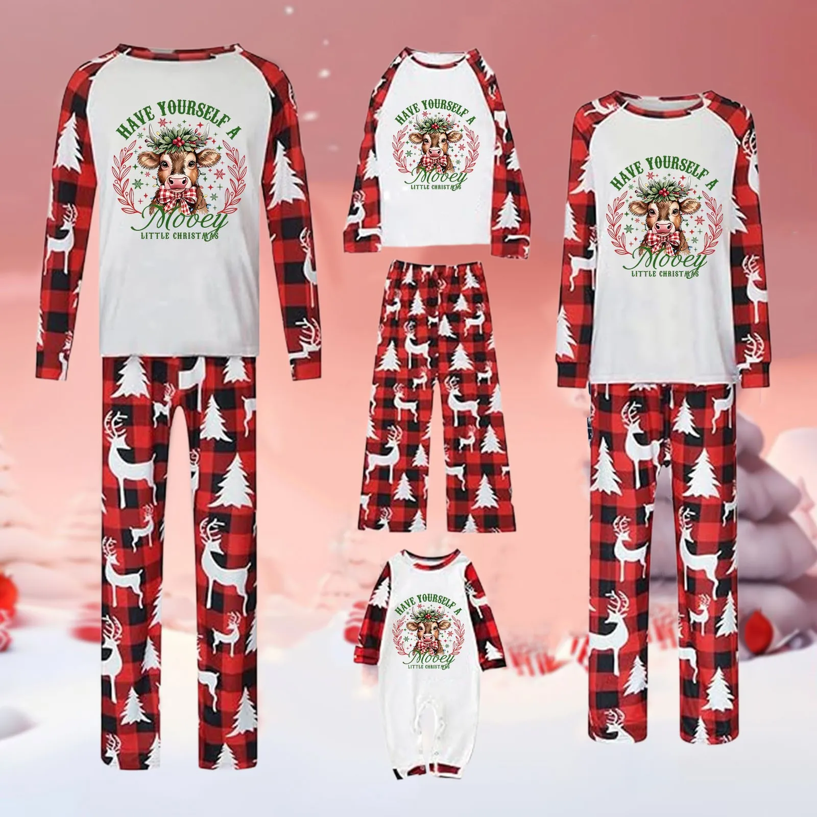 thumbnail image 4 of Conjuntos familiares de Navidad a juego, blusas estampadas, tops y pantalones, ropa familiar, pijamas, traje de 2 piezas, ropa holgada para adultos y niños, 4 of 5
