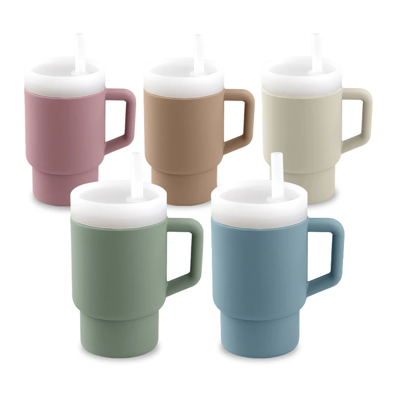 YLA Baby Drinking Mug Outgoing Silicone Coffee Mug Silicone Lid and Straw Unisex 6 Months and Older drinking cup,water cup,silicone cups,feeding cup