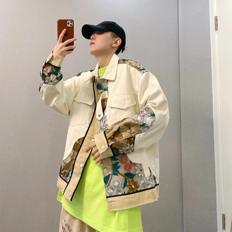 

Men Ins Party Jackets Spring Autumn Bomber Embroidery Casual Coat Handsome Patchwork Male Outwear Baseball Boy Tops Streetwear