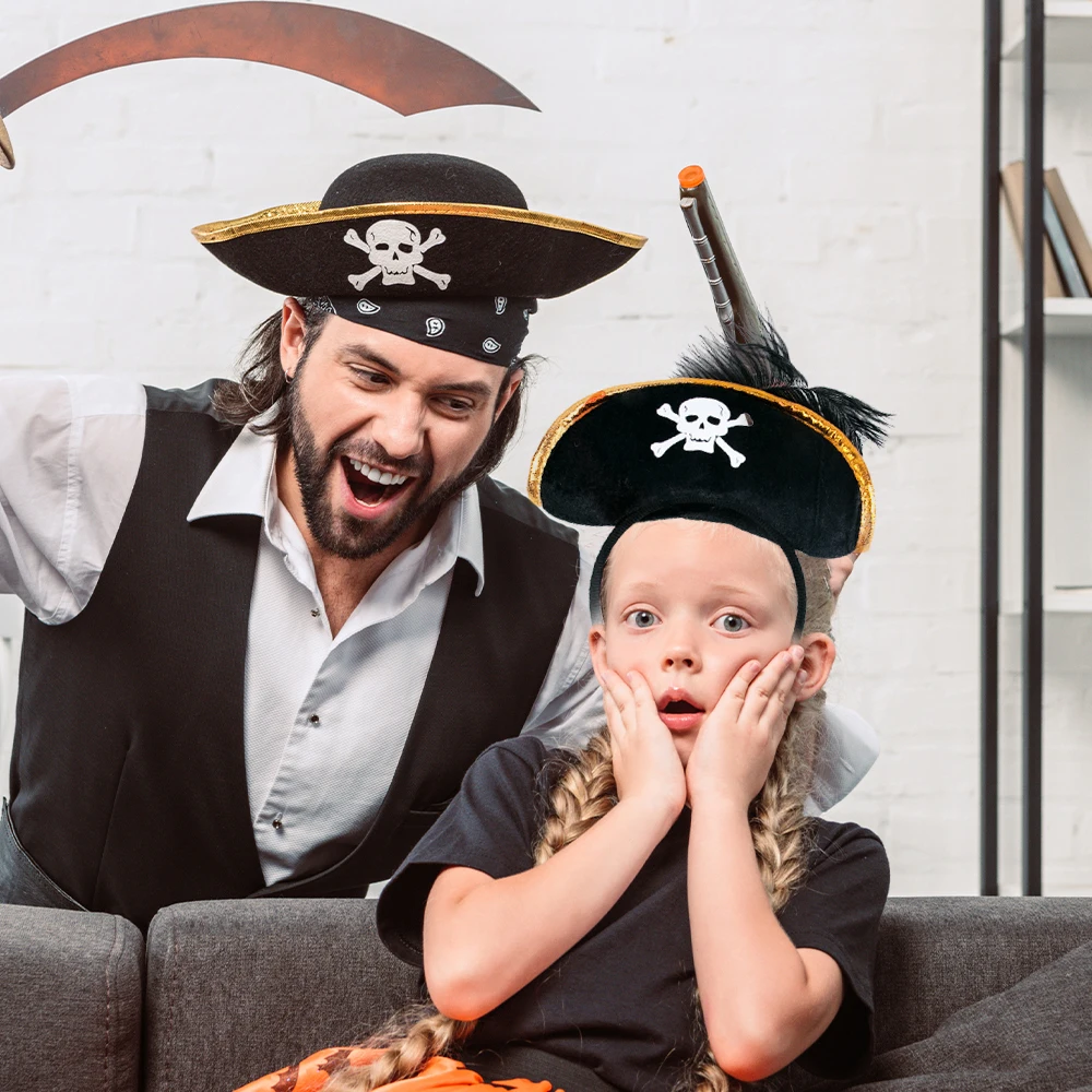 Lot De 2 Chapeaux De Pirate Avec Crâne | Tricorne Déguisement Carnaval, Halloween | Taille Unique Adulte/Enfant | Argenté Et Doré