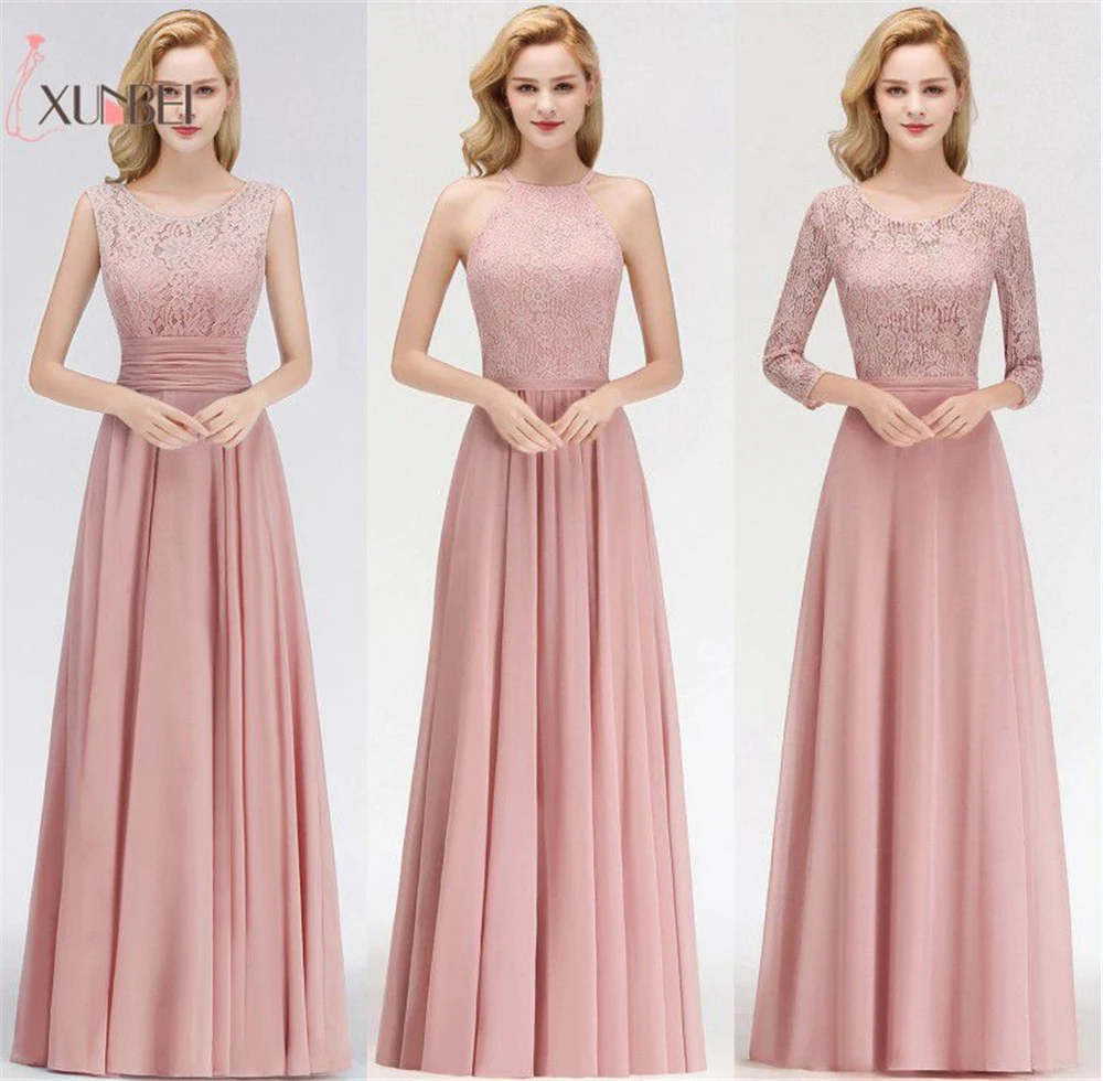 

Robe Demoiselle D'honneur A Line Dusty Pink Lace Bridesmaid Dresses Long Maid of Honor Chiffon Wedding Party Gowns