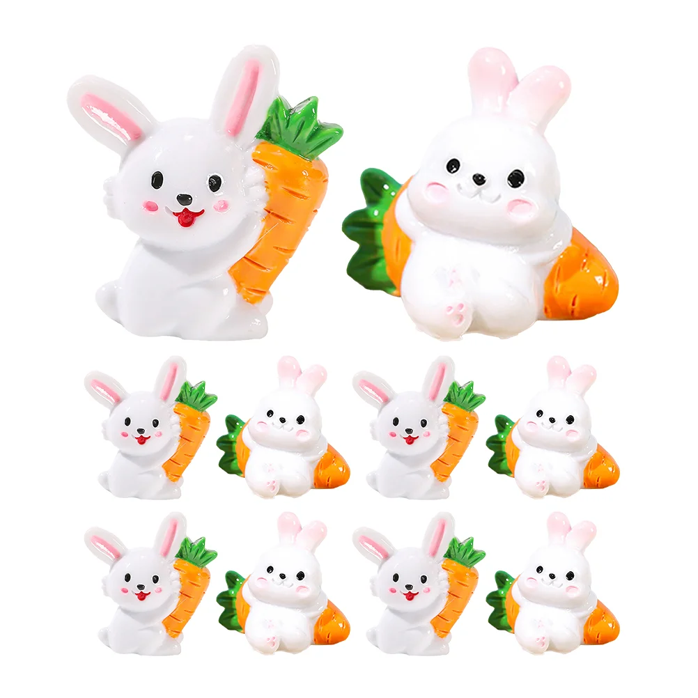 

10pcs Miniature Bunny Figurines With Carrot Micro-landscape Mini Bunny Statue