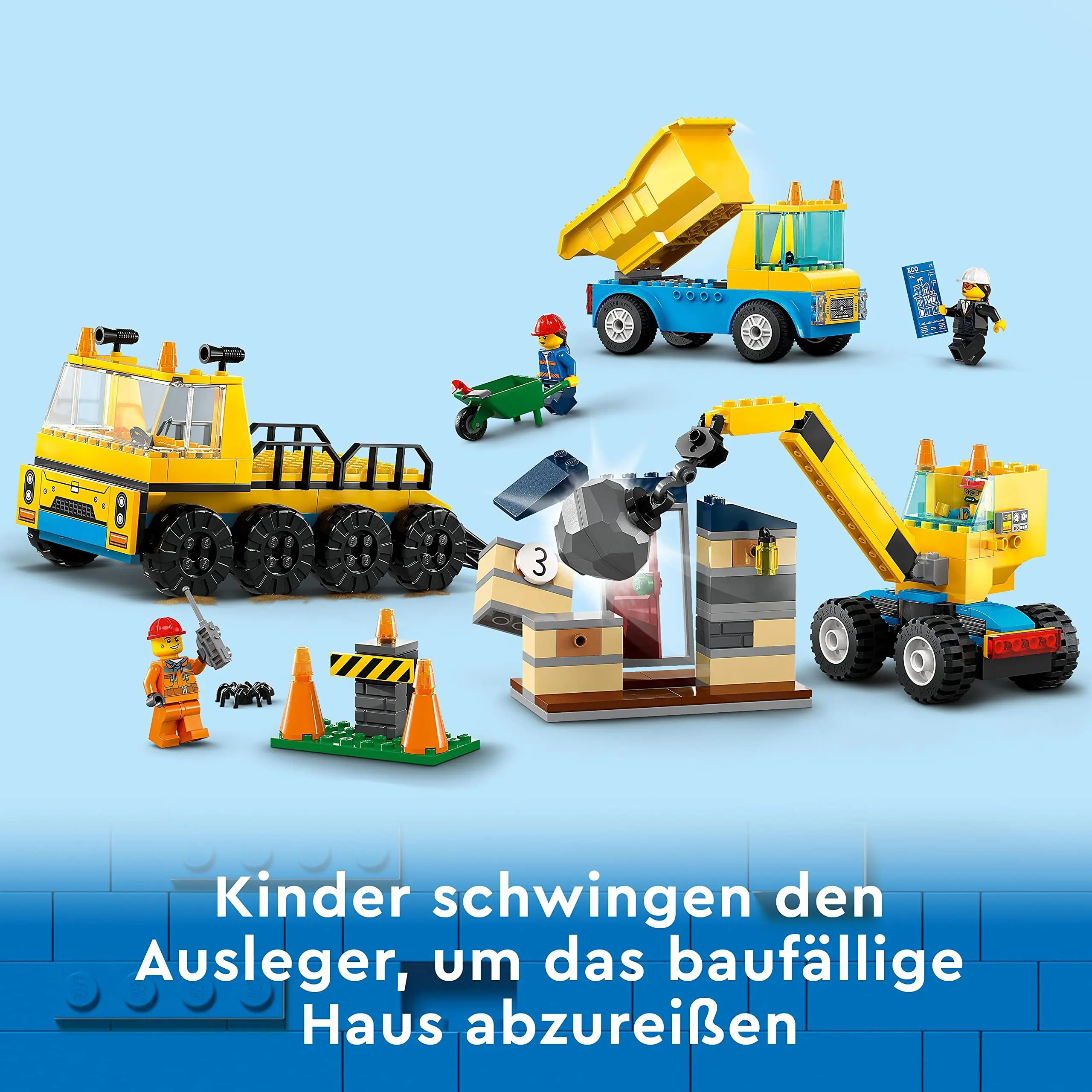 LEGO 60391 City Construction Trucks and Wrecking Ball Crane with
