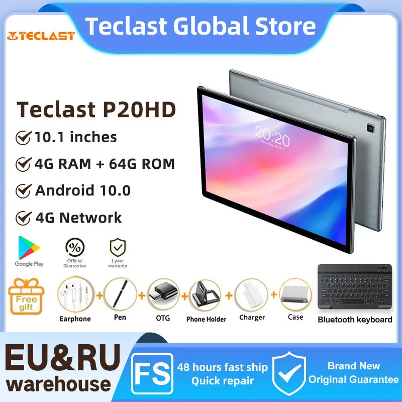 Teclast P20HD Tablet 10.1" Octa Core Android10 1920x1200 SC9863A 4GB RAM 64GB ROM 4G Network AI Speed-up Tablets PC Dual Wifi
