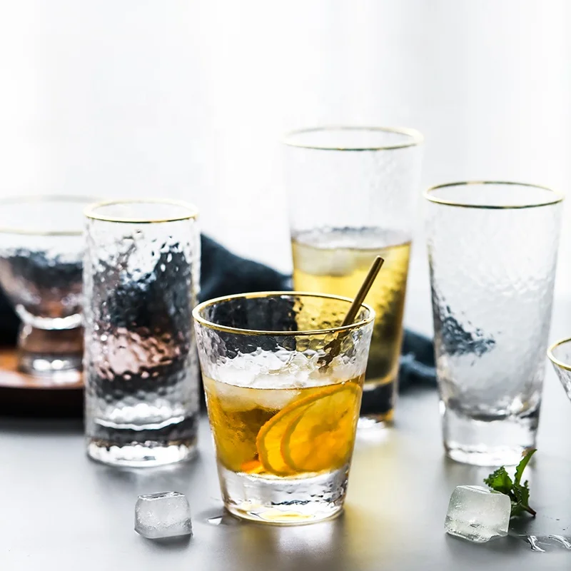 

New bulk crystal gold rim Hammer eye grain water glasses 1114