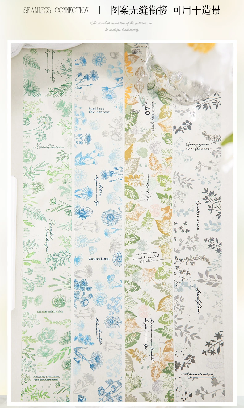 Journal GO 4,5 x 200 cm Pflanzenheilungszeit, PET-Klebeband, Aufkleber für handgefertigte Tagebücher, dekorativer Hintergrund, Collage, Scrapbooking-Klebeband – Detail 6