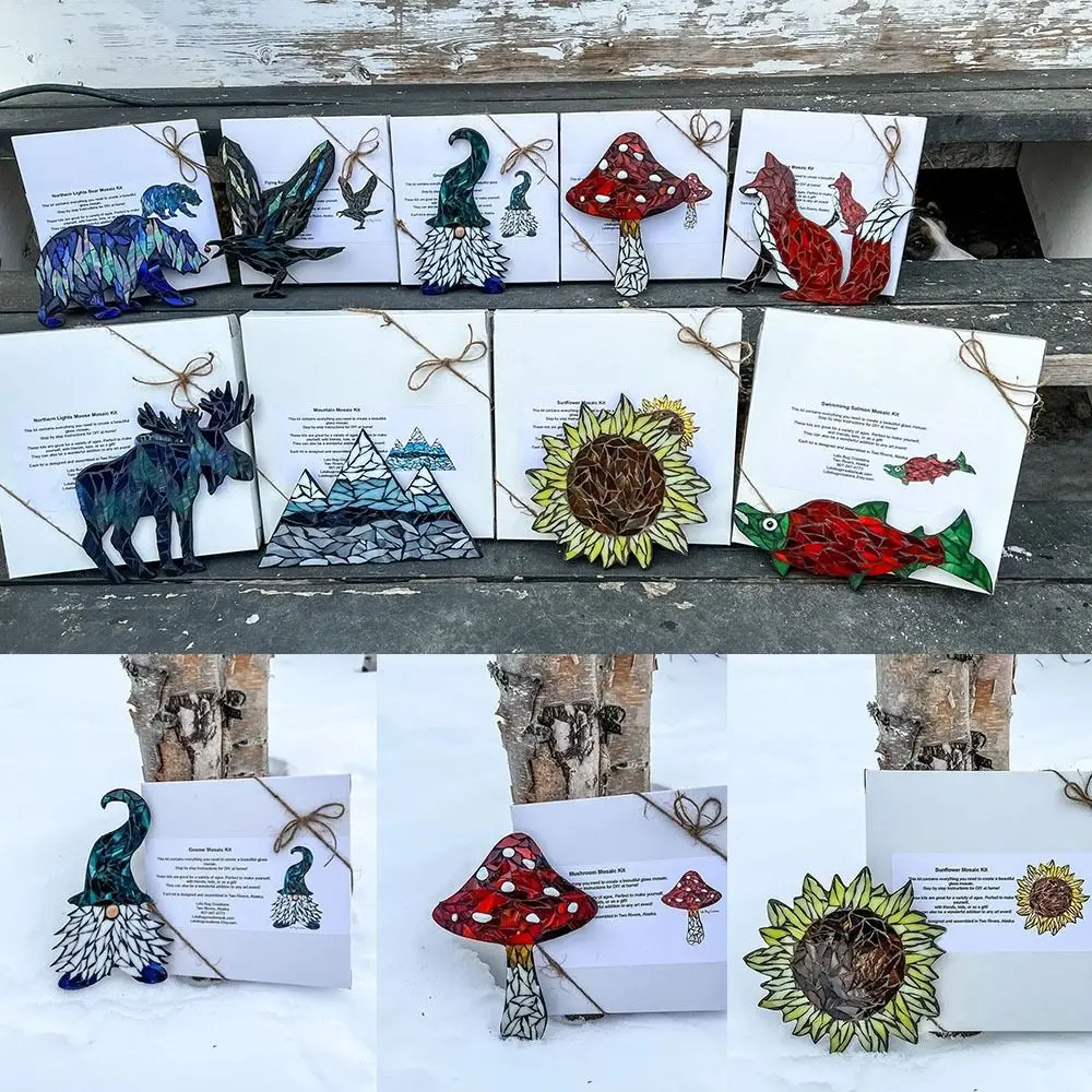 

DIY Glass Mountain Range Mosaic Kit Stained Glass Craft Fox Mushroom Sunflower for Adults/Kids Handmade Crafts Lover