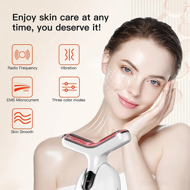 EMS Face Neck Lifting Device Vibration Facial Massager LED Light Therapy Machine Skin Tighten Wrinkle Remover Skin Care Tools