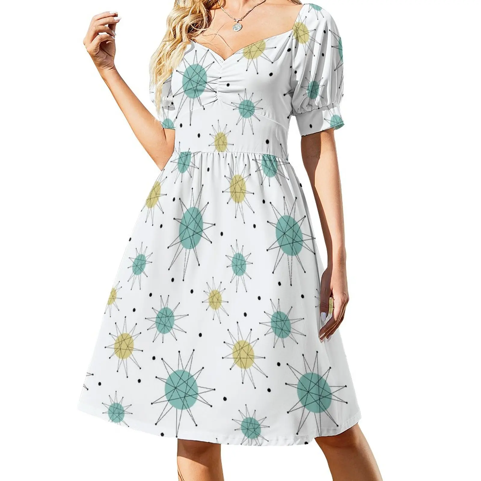 

Franciscan Starburst Mid Century Atomic Age Pattern Sleeveless Dress dress dresses women's evening dress 2023 Women's skirt