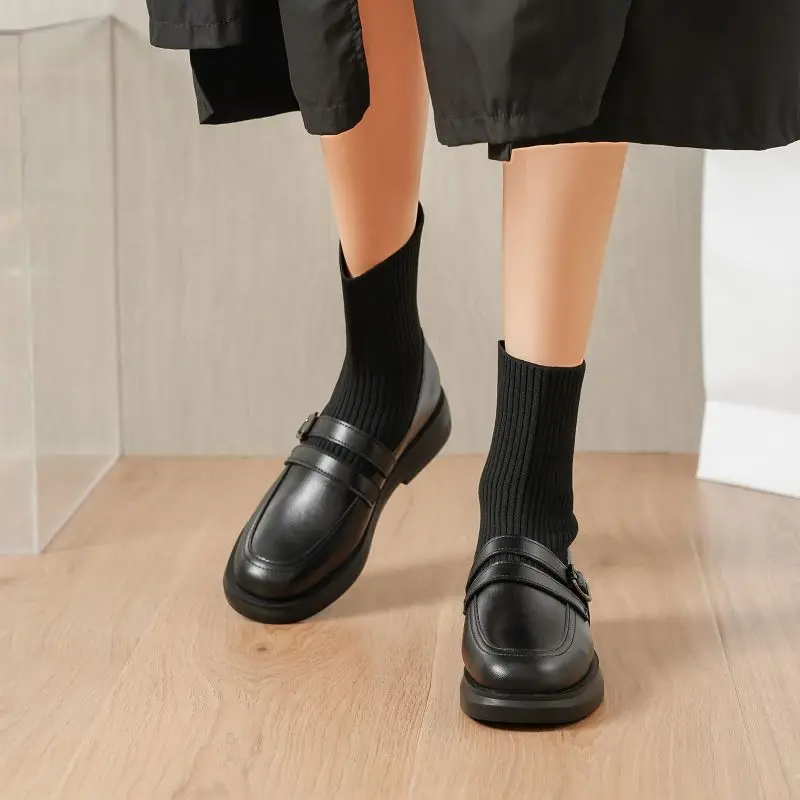 Retro Style Small Leather Shoes Women Boots Fashion Modern Stretch Boots Ladies Casual Platform Shoes New Spring Autumn Boots