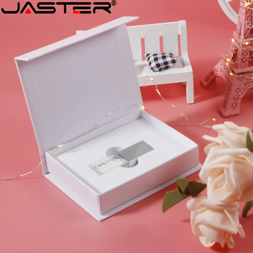 JASTER USB 플래시 드라이브 2.0 LED 크리스탈 스틱, 투명 유리 선물, 펜 드라이브, 맞춤형 로고 없음, 4GB, 16 GB, 32GB, 64GB, 128GB
