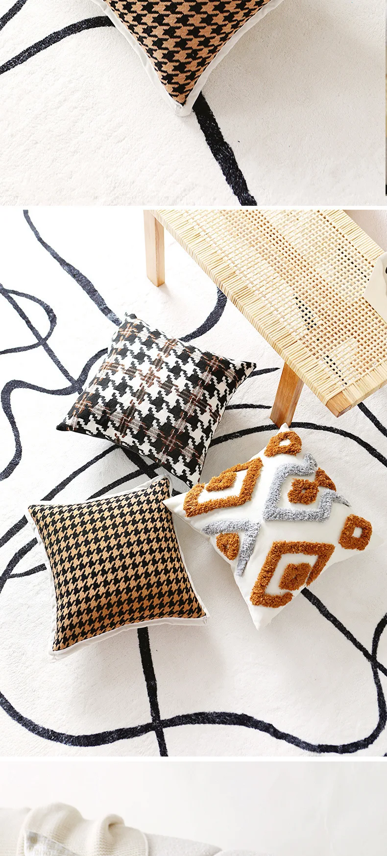 Bohemian Tufted Brown Series Kissenbezüge Boho Chenille Fell Luxus Dekokissenbezug für Sofa Bett Stuhl Wohndekor – Detail 7