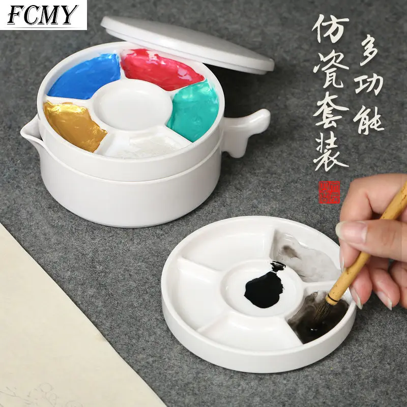 

New Multi-storey Imitation Porcelain Palette Watercolor Painting Multi Layers Color Palette Art Supplies Paint Dish