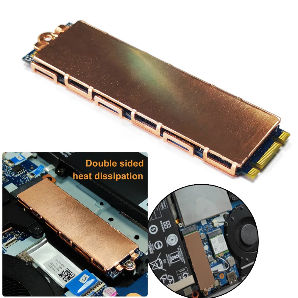 

Copper Heat Sink with Thermal Silicone Pad Metal SSD Cooling Heat Sink Replacement Parts Single/Double Sided Laptop Accessories