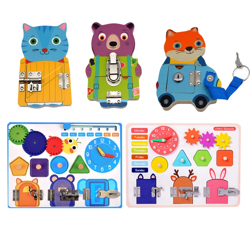 

Wooden Montessori Busy Board for Toddlers Sensory Toys Lock Busy Board House Fine Motor Skills Travel Educational Learning Toys