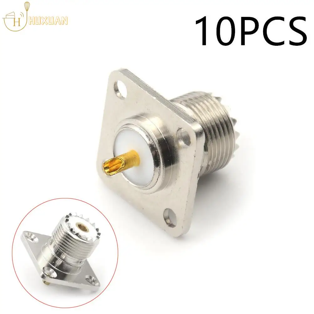 

10 PCS UHF Female SO-239 4 Hole Jack Square Shape Solder Cup Coax Connector for Radio Video Female UHF Panel Mount SO239