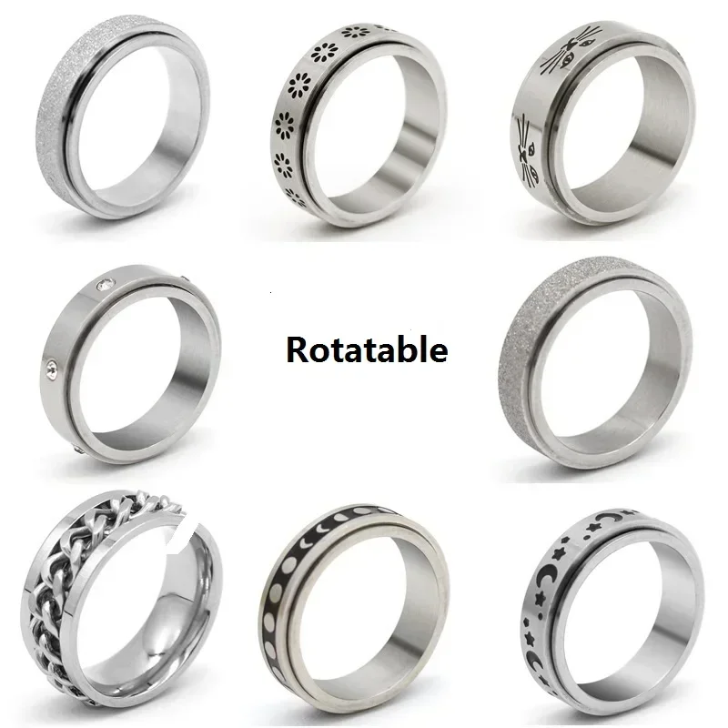 Fidget Rings Stainless Steel Anxiety Moon Spinner Rings Trendy Rotate Freely Anti Stress Jewelry Men Women