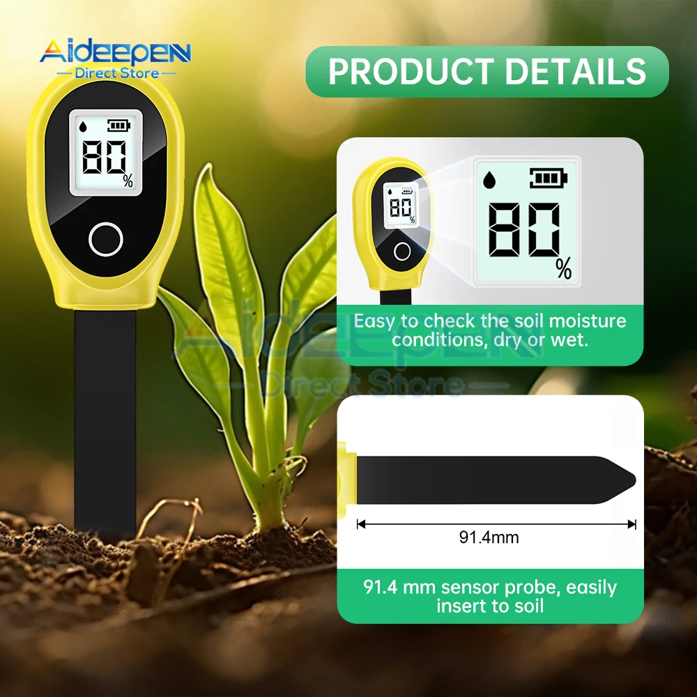 Portable Soil Moisture Sensor Monitor Plants Flower Soil Hygrometer Plant Detector Garden Care Planting Humidity Meter
