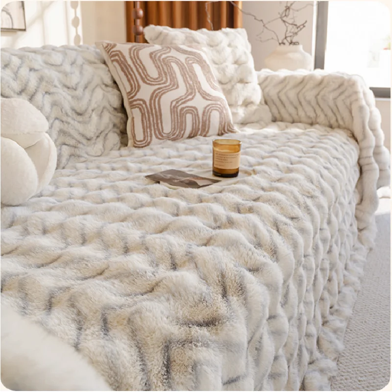 Imitation Rabbit Plush Sofa Towel Winter Warm Fluffy Throw Blanket Super Soft Smooth Thicken Velvet Sofa Cover