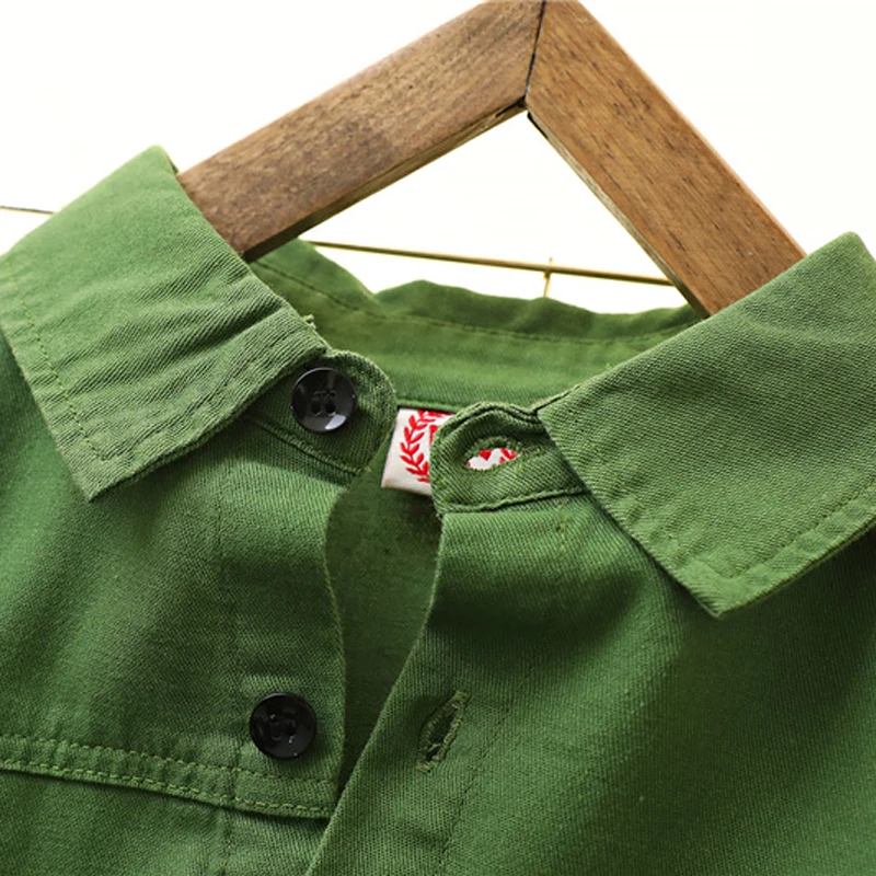 Spring Solid Color Shirt for Boys and Girls Children Long sleeved Cotton Lapel Top