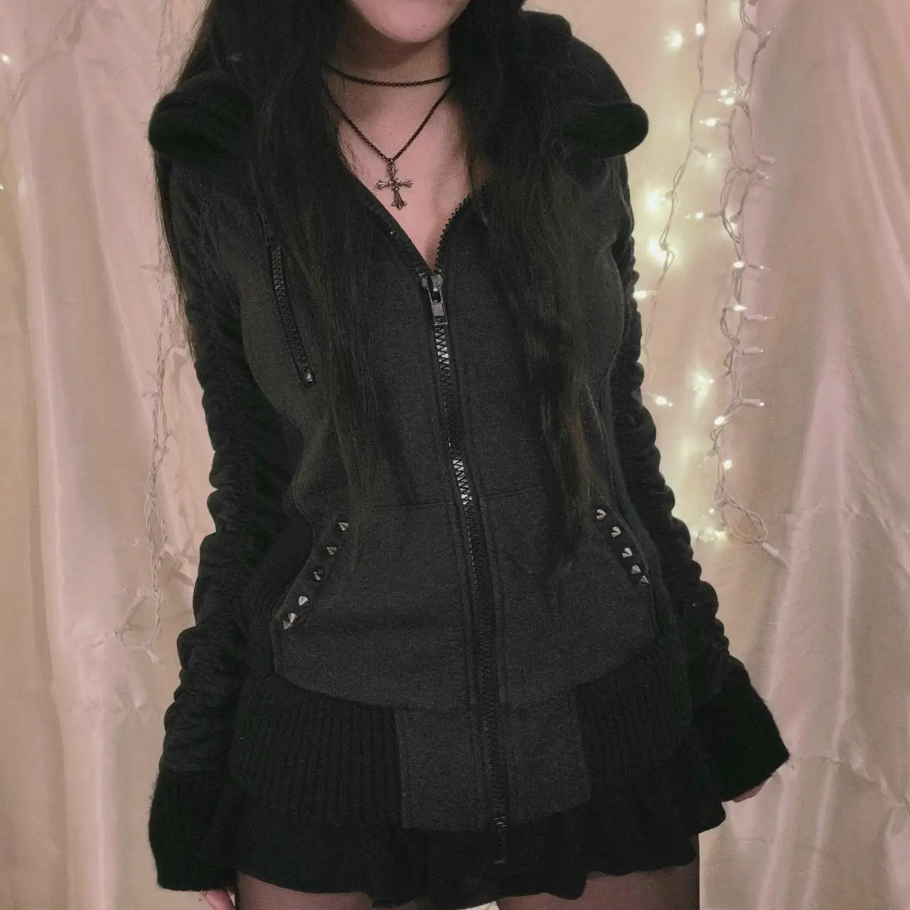 

Fashion Women's Hoodies Pullover Coat Solid Color Cross Bandage Long Sleeve Zipper Sweatshirt Loose Style Sweatshirt Streetwear