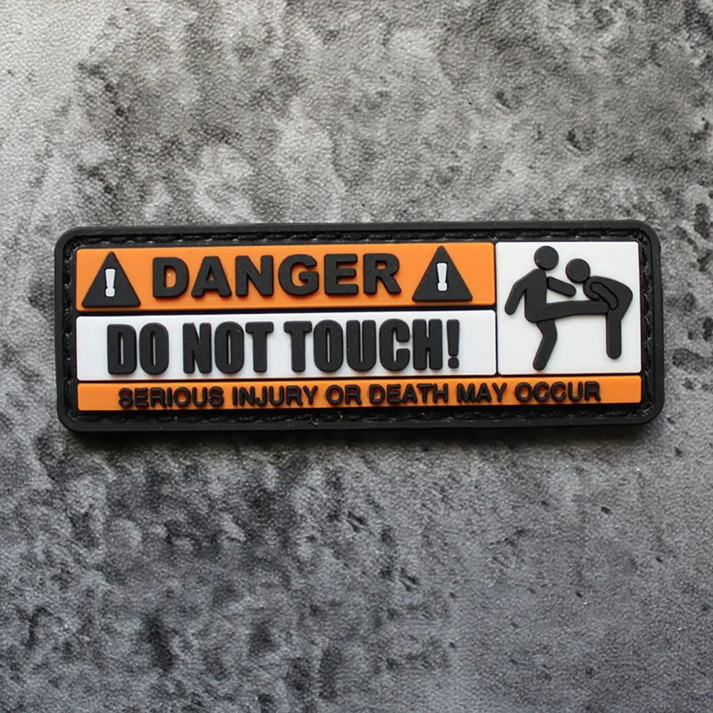 3D PVC Military Patch DO NOT TOUCH WARNING Outdoor Tactical Morale Badge Hook and Loop Patch on Backpack Sticker Applique