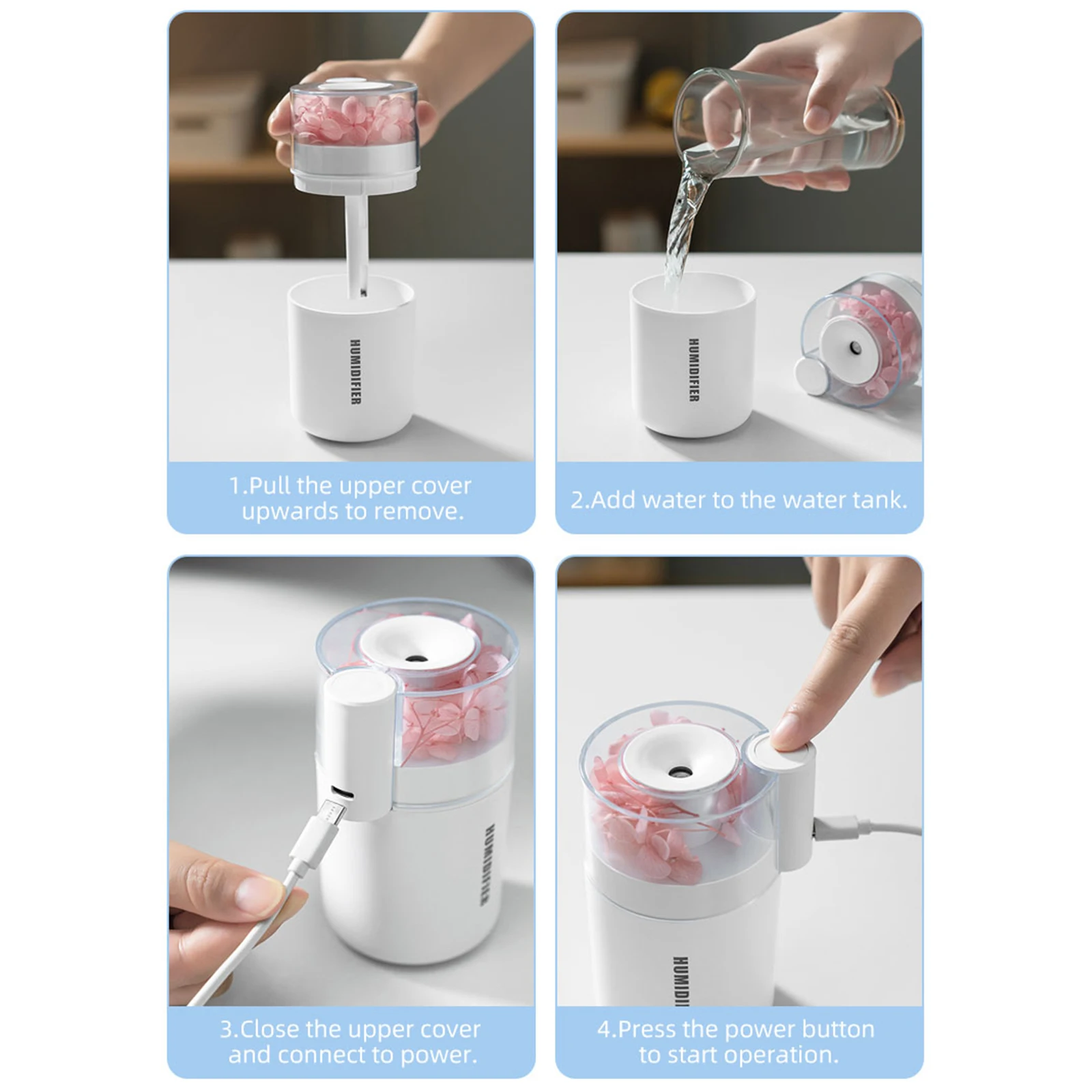 7가지 색상의 야간 조명이 있는 미니 가습기, 휴대용 소형 가습기, 가정, 침실, 사무실, 요가용 데스크탑 가습기