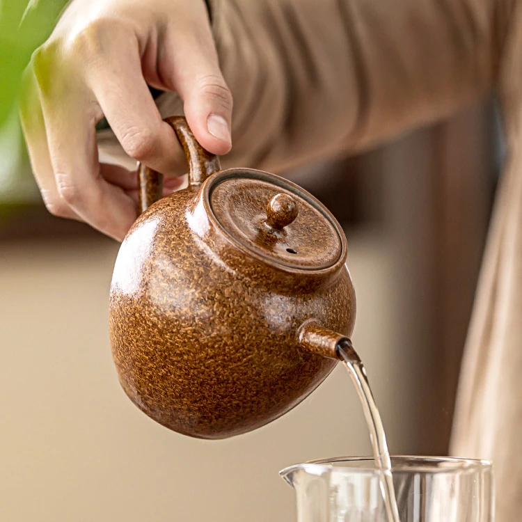 Teapot single pot to make Household ceramic retro handmade high-end tea set Tea room meeting guest Kung Fu tea setutensils