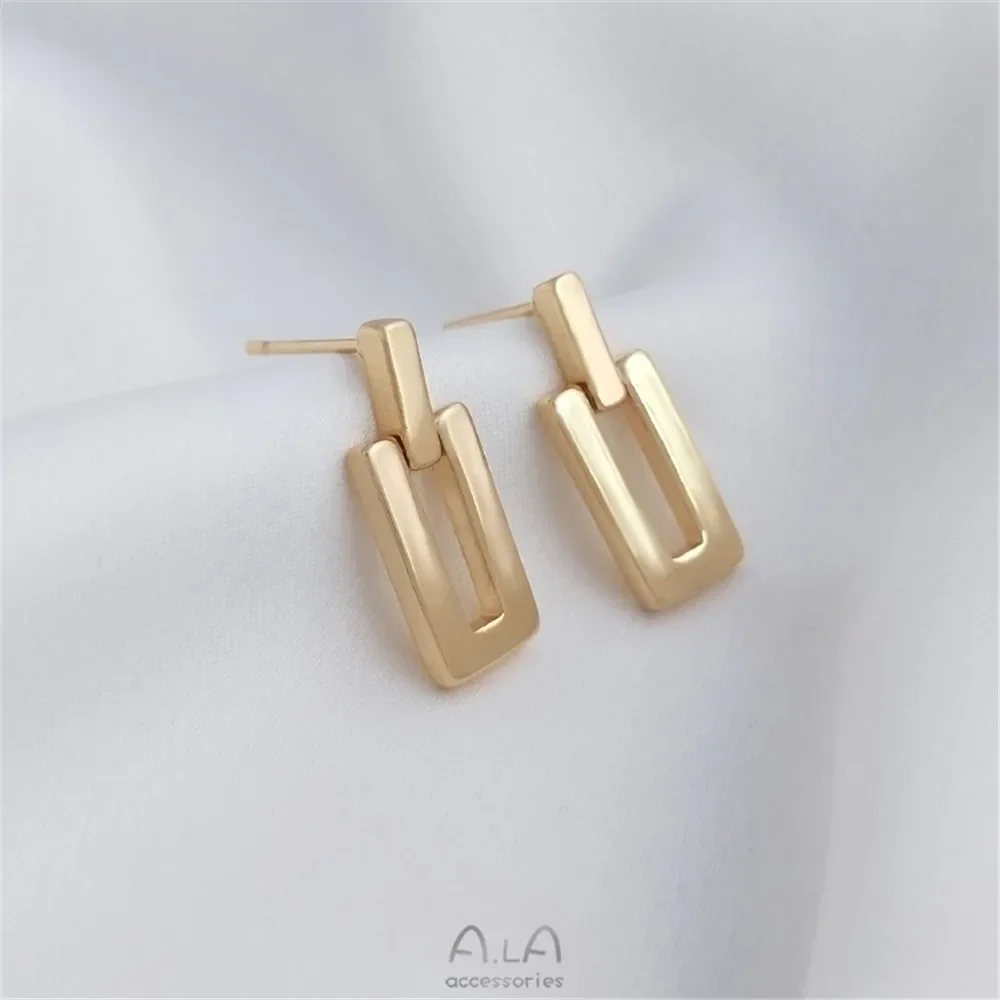 

14K real gold color preserving rectangular drip Earrings 925 silver needle fashion light luxury handmade DIY earrings earrings