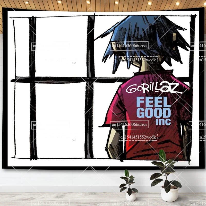 Gorillaz Demon Days Album Cover Art Posters Hippie Hip Pop Tapestry Wall Hanging Aesthetic Room Decoration Tapestrys Home Carpet