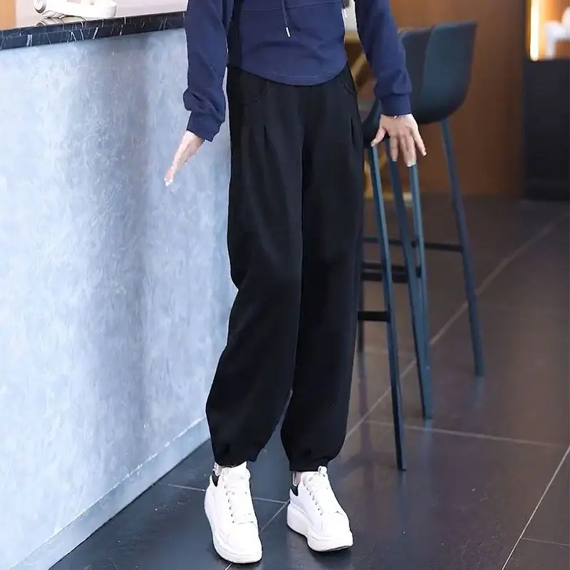 Women's Autumn Winter New Fashion Elegant High Waist Solid Color Korean Version Foreign Style Leisure Commuter Versatile Pants