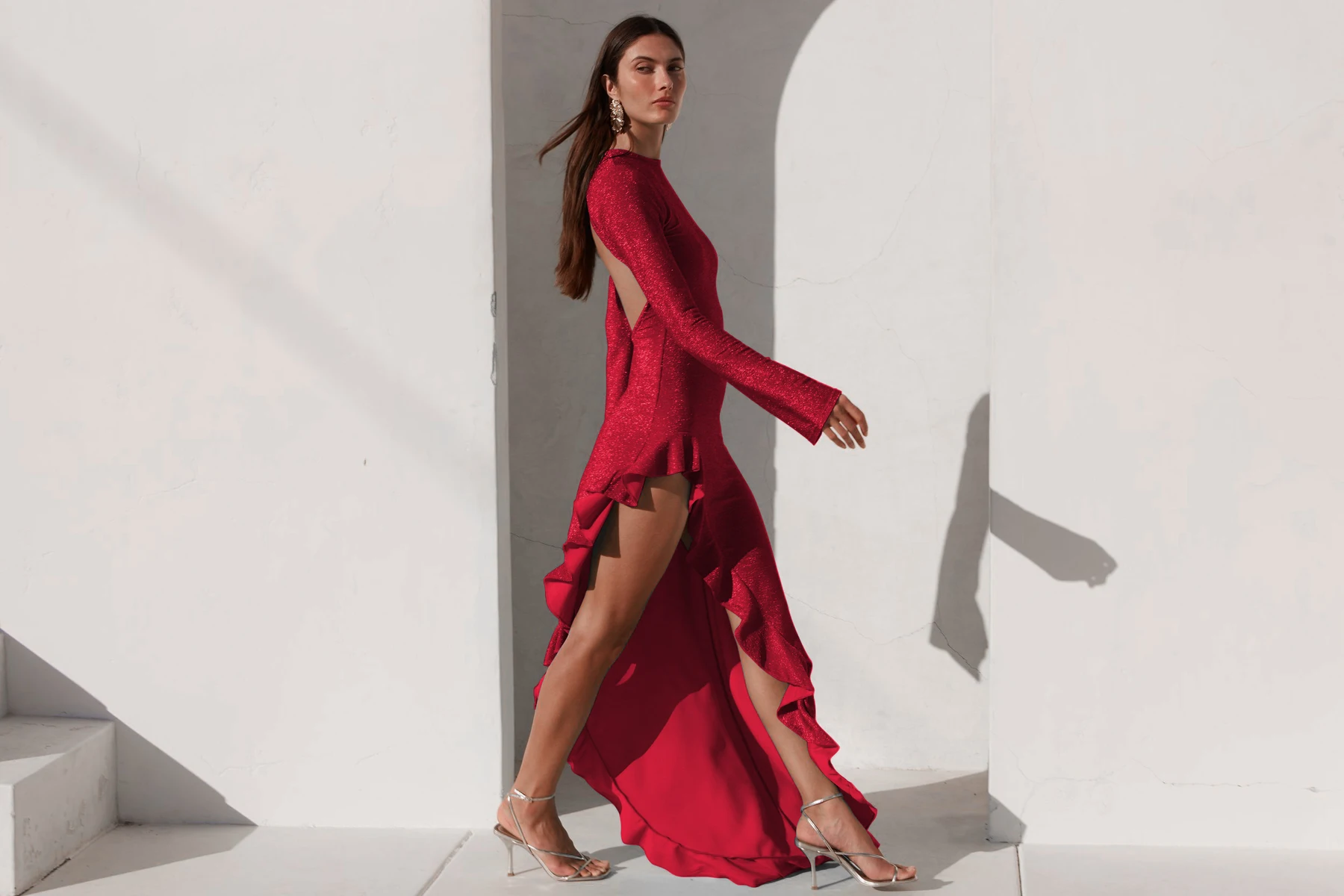 Elegant Long Sleeved Irregular Dress Women High Elasticity Tight Sexy Backless Evening Dress Slim Party Club Vestido