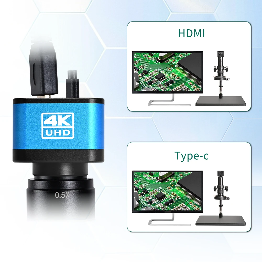Hayear 4K 60FPS 1/2'' IMX585 비디오 녹화 카메라 세트는 휴대폰 PCB 마더보드 용접 수리용 산업용 현미경에 사용됩니다.