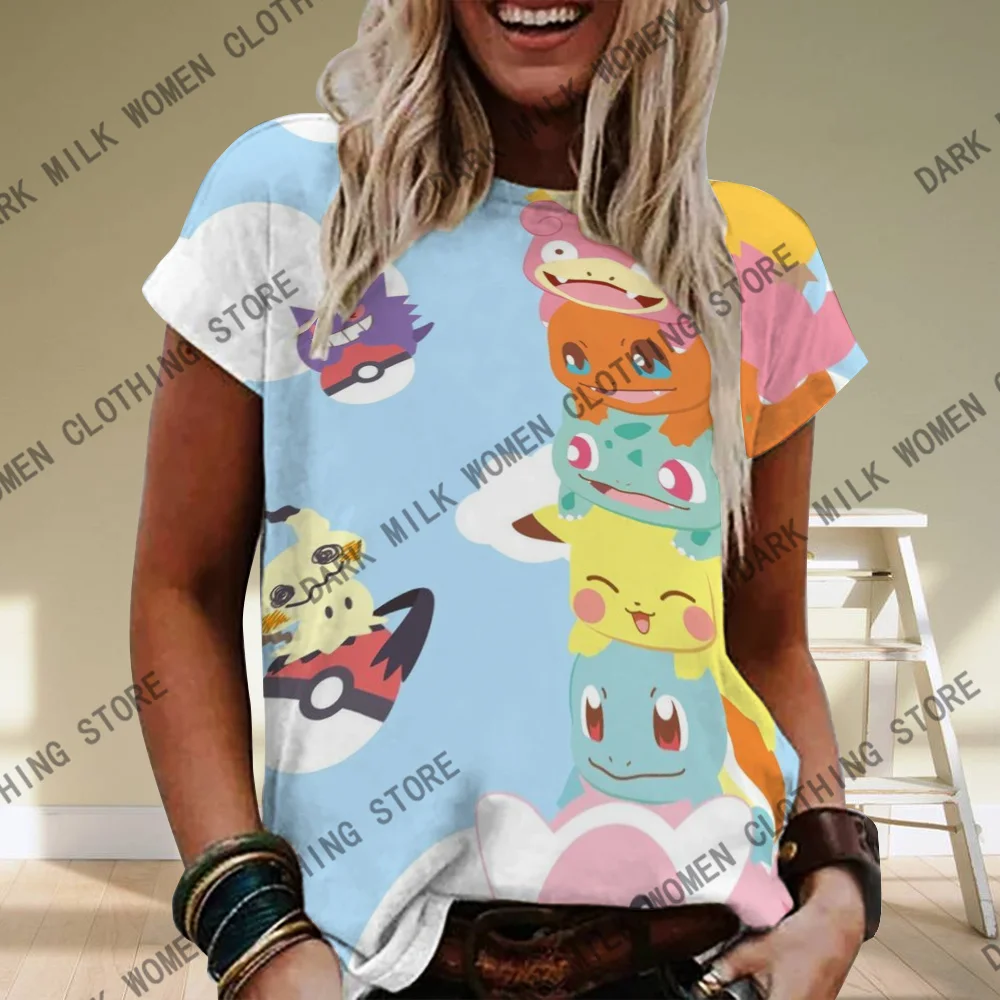 New Arrivals Pokémon Womens T-Shirts Tops Pokemon 3d Print T Shirt Trendy Summer Casual Short Sleeve Pikachu Cute Clothing Tees 6