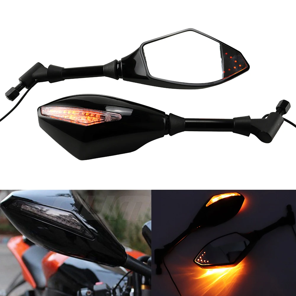 

Motorcycle Universal Indicator 10mm Rearview Side Mirrors Integrated Turn Signal Light For Honda Street Bikes Cruiser Scooters