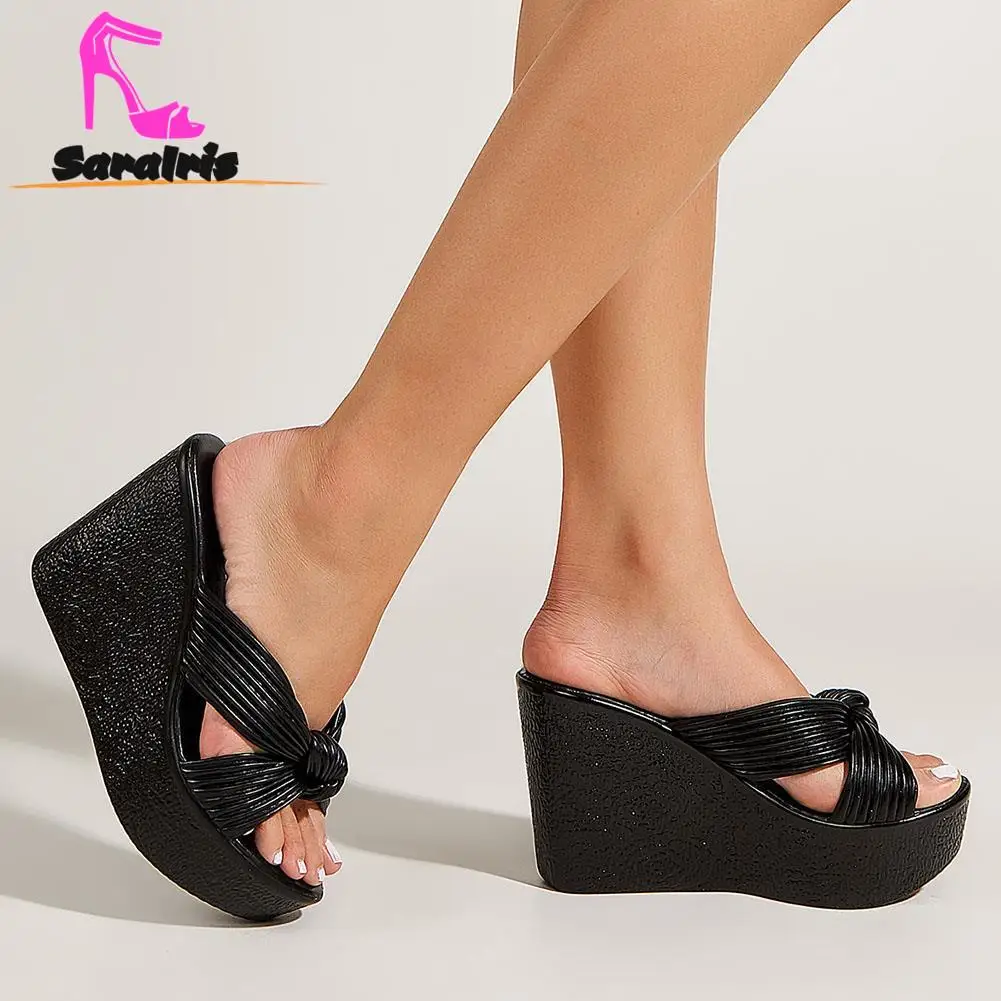 Platform Ladies Sandals 2023 Summer Suede Platform Slipper European Style Simply Wedge High Heel Sandals Outside Walking Slipper