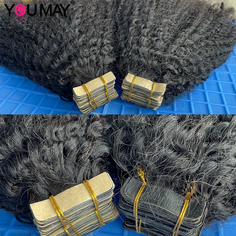 Afro Kinky Curly Tape In Human Hair Extensions For Black Women 4B4C Tape Ins Adhesive Invisible Brazilian Human Hair You May