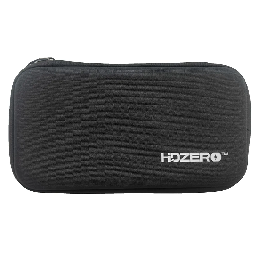 Fermeture éclair robuste de l'étui rigide pour lunettes HDZero FPV, avec logo HDZero sur le dessus.