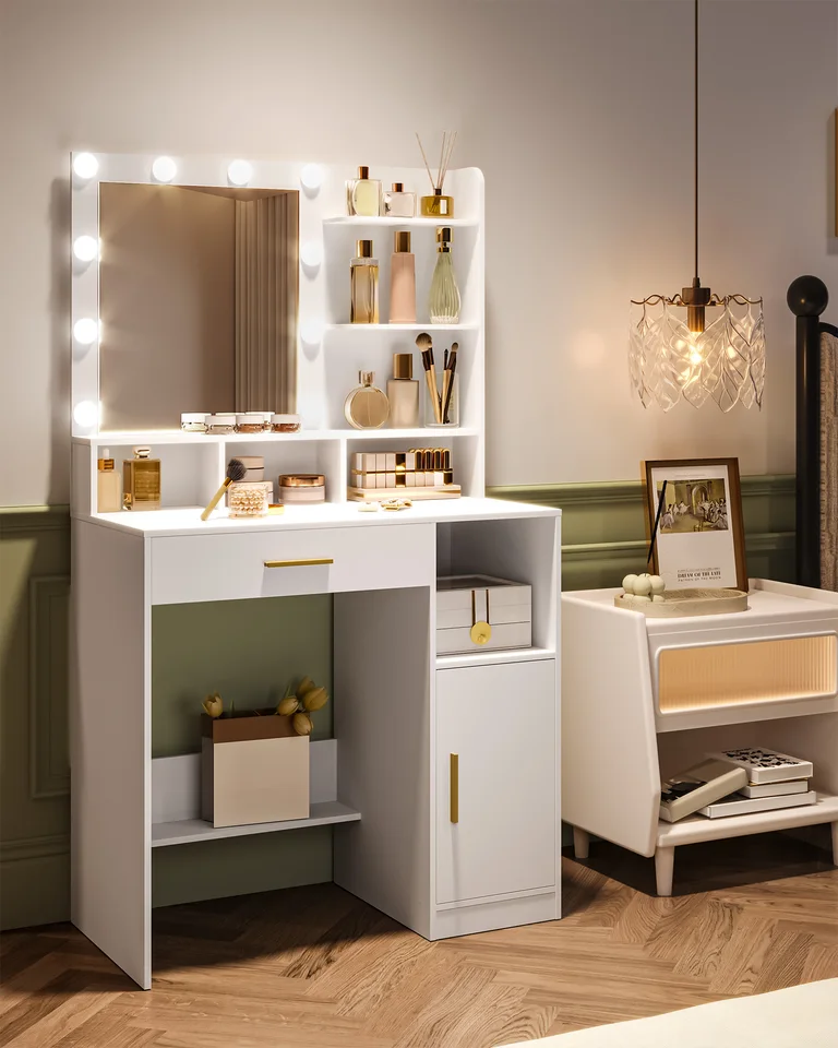 Hzuaneri Dressing Table with Mirror and 10 LED Lights, Vanity Unit