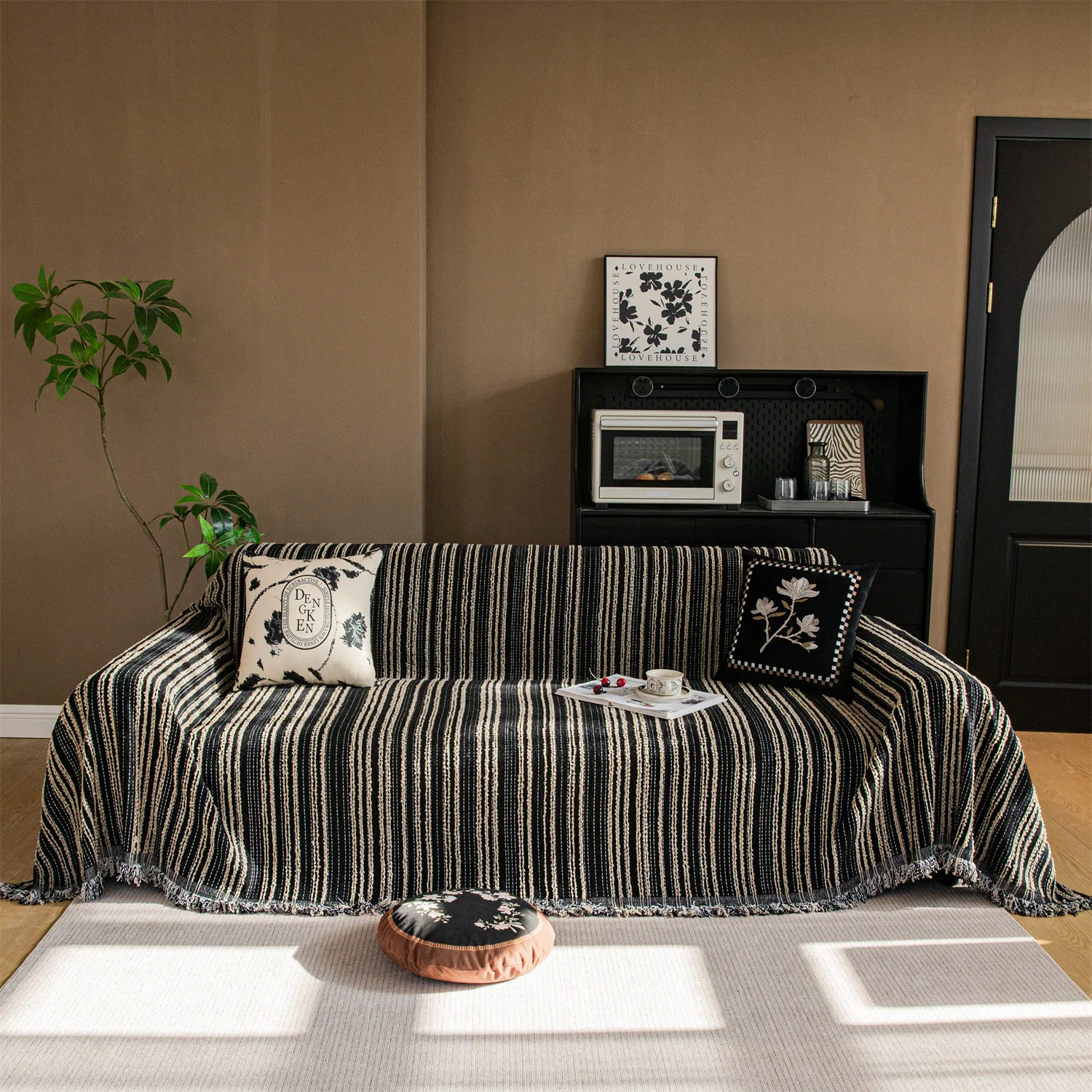 Stripe Jacquard Fleece Sofa Towel with Tassel for Living Room Blanket Sofa Cover 6