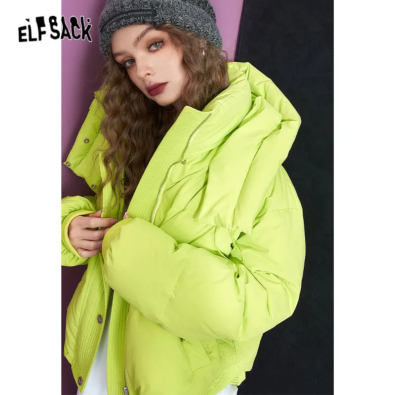 ELFSACK Colorful Down Coats Women 2023 Winter New Thickened Loose Designed Jackets
