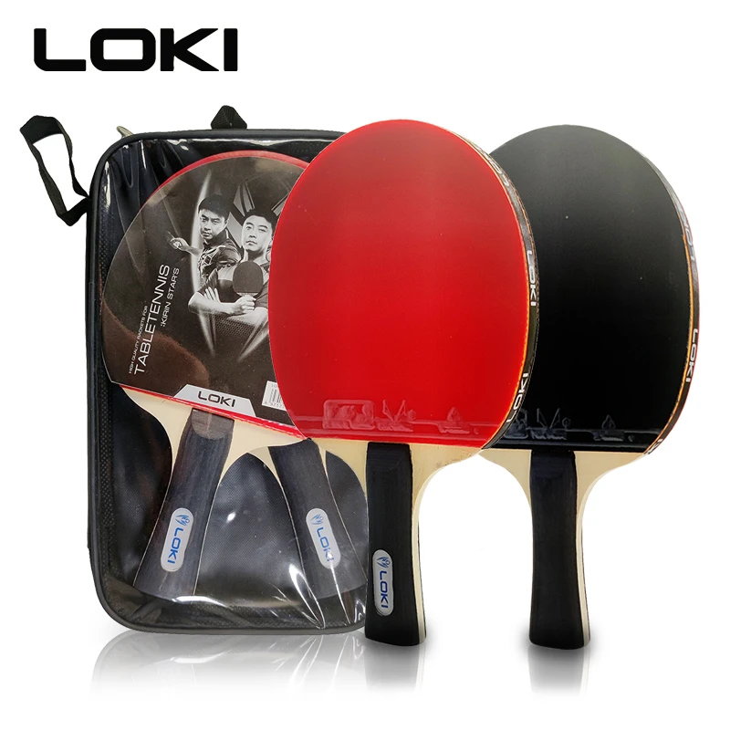 Loki K1000 Ping Pong Rackets 2 Pcs with Cover Table Tennis Racket Paddle 5 Pure Wood Blade and Pimples-in Rubber Elastic