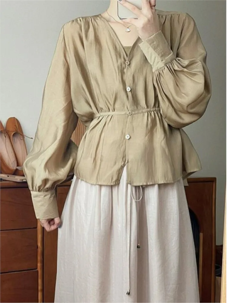 

Тонкая летняя женская рубашка Lyocell, легкая рубашка, Корейская версия, повседневный свободный короткий топ, Модные Ретро Блузки на бретельках 5XL