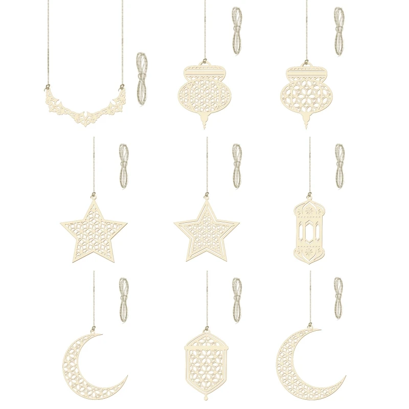 

Eid Wooden Pendant Hollow Moon Star Castle Crafts Art Ornament DXAF