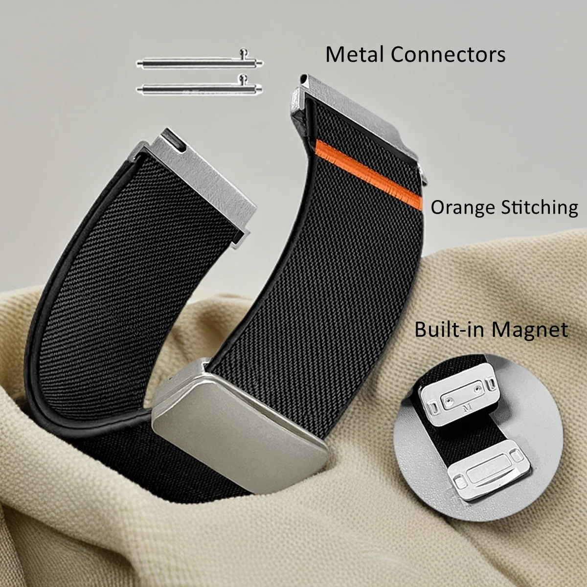 Magnetic Nylon Elastic Watch Strap - Adjustable Wristband